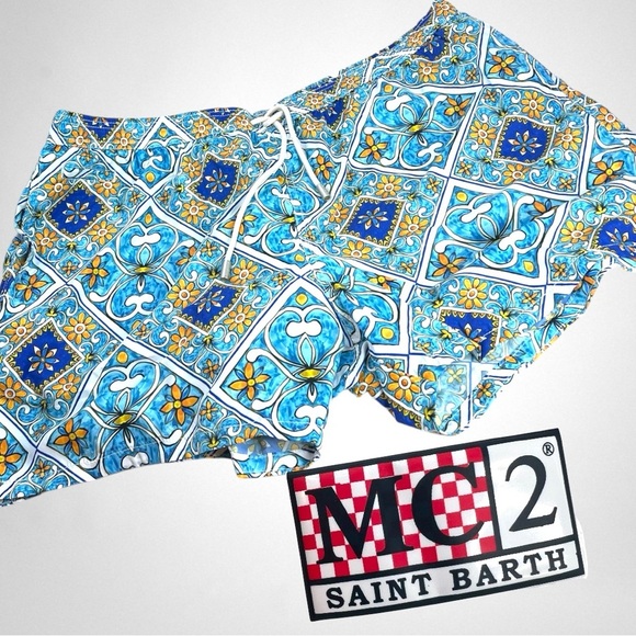 SAINT BARTH MC2 Light fabric mens swim shorts maiolica sunflower macro print - Picture 1 of 6